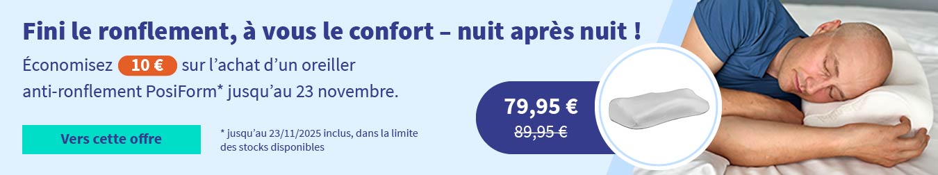 Réduction sur l’achat d’un oreiller anti-ronflement PosiForm 01