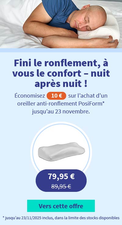 Réduction sur l’achat d’un oreiller anti-ronflement PosiForm 05