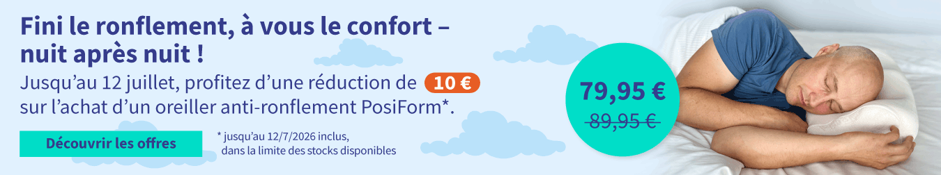 Réduction sur l’achat d’un oreiller anti-ronflement PosiForm 01